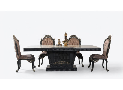 Eethoek Eetgroep Eetkamer Eettafel Stoelen Hout Set van 9 stuks Grijs Barok