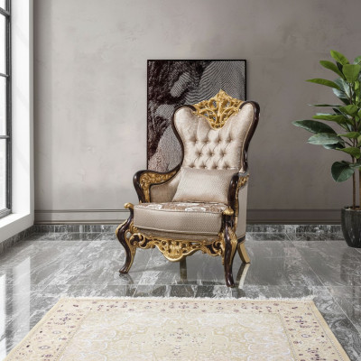 Ohrensessel fauteuil Beige Barok Stoel Stof Polyester Woonkamer