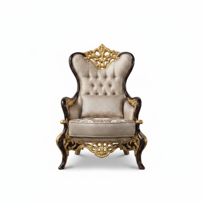 Ohrensessel fauteuil Beige Barok Stoel Stof Polyester Woonkamer