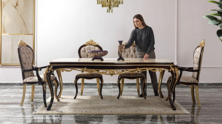Eetkamer set Eethoek Eetkamer Eettafel Stoelen Hout 9-delig Bruin Barok