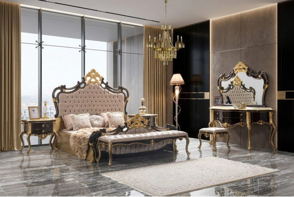 Dubbel beddengoed Chesterfield Luxe Slaapkamer Bed 6-delig Zwart bedden