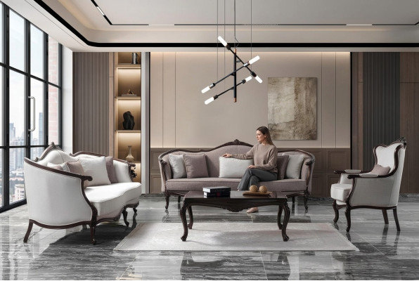 Bankstelsel driezits fauteuil stoffen bankstel grijs gestoffeerde bankstel bank