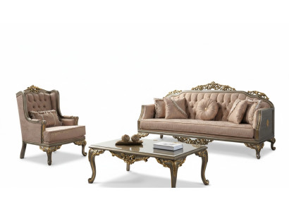 Chesterfield bankstel driezits fauteuil stof salontafel beige nieuw Chesterfield bankstel driezits fauteuil stof salontafel beige nieuw