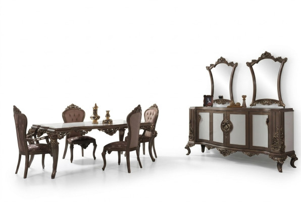 Compleet eetgroep eetkamer eettafel hout set 12-delig bruin dressoir