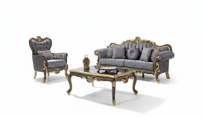 Chesterfield bankstel gestoffeerde bank bank blauw driezitter fauteuil set Chesterfield bankstel gestoffeerd bank blauw driezits fauteuil set