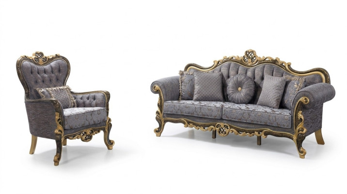 Bankstel Chesterfield gestoffeerde bank Blauwe bank Driezitter Fauteuil Set