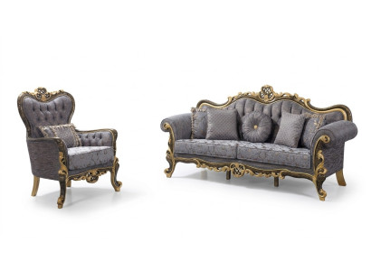 Bankstel Chesterfield gestoffeerde bank Blauwe bank Driezitter Fauteuil Set