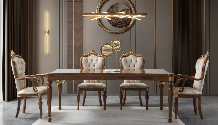 Klassieke eetkamerset Eethoek Eetkamer Eettafel Hout Set 7-delig Bruin tafel