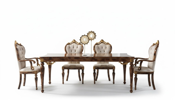 Klassieke eetkamerset Eethoek Eetkamer Eettafel Hout Set 7-delig Bruin tafel