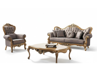 Chesterfield bankstel driezits fauteuil stof salontafel grijs bank  Chesterfield bankstel driezits fauteuil stof salontafel grijze bank