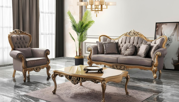Poefs Bank Chesterfield Set Bankstel Stoffen Bank Grijs Nieuw