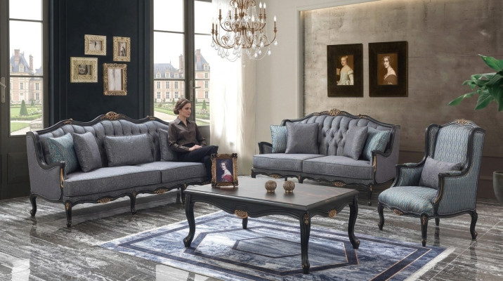 Bank Sofaset Bankstel Stoffenbank Grijze Chesterfield Set