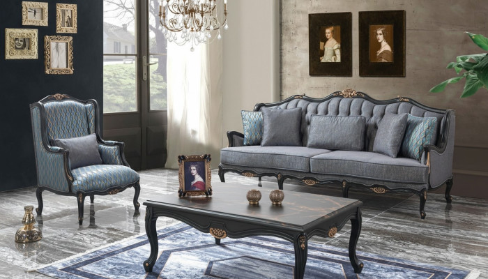 Bank Sofaset Bankstel Stoffenbank Grijze Chesterfield Set