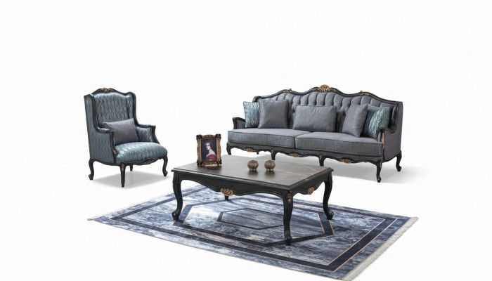 Bank Sofaset Bankstel Stoffenbank Grijze Chesterfield Set