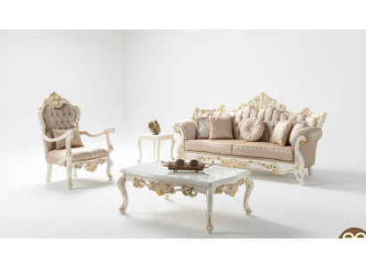 Luxe bankstel set Gestoffeerde bank Chesterfield stoffen bank Beige