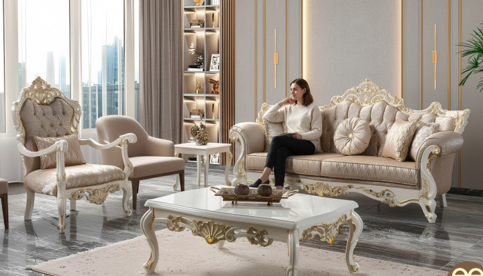 Bankstel Bankstel Beklede bank Chesterfield Luxe Stoffen Bank Beige