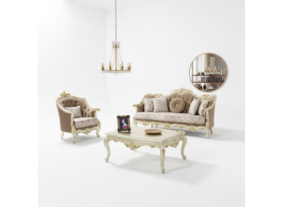 Bankstel Drieseater Fauteuil Bankstel Beige Gestoffeerd Bankstel