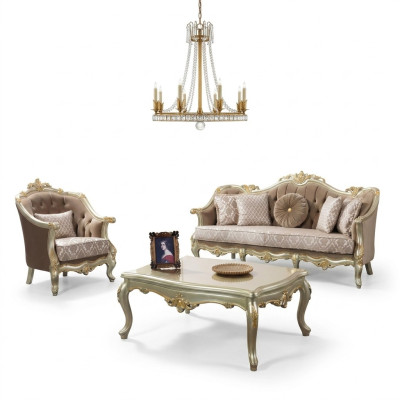 Stoffen bank gestoffeerde bank set bankstel beige Chesterfield set