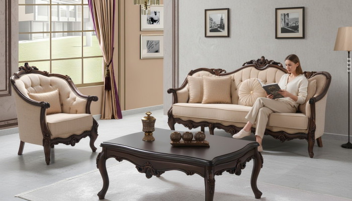 Zetel Chesterfield set zetelset stof sofa beige set