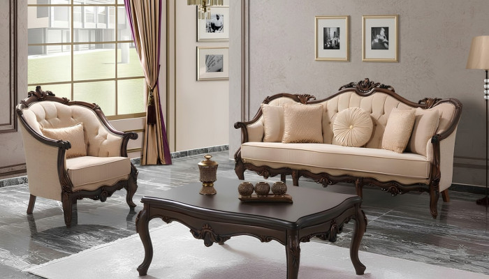 Zetel Chesterfield set zetelset stof sofa beige set