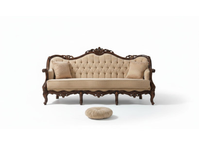 Driepersoons bank 3-zits stoffen bank Beige stoffen Chesterfield bank van 235 cm