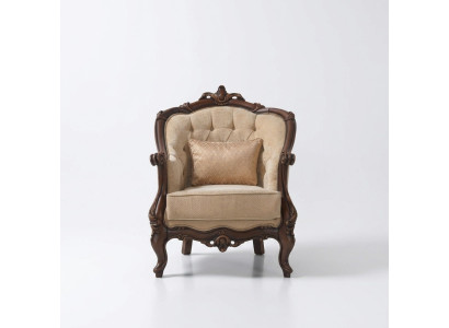 Fauteuil Oorfauteuil Zits Stof Beige Polyester Hout Woonkamer Barok