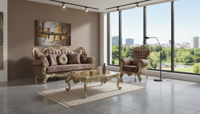 Sofagarnitur Beklede bank Bank Paarse stoffenbank Chesterfield Set 3+1