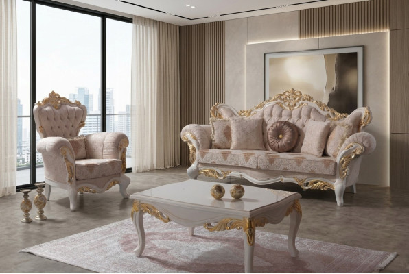 Luxe bankstel Compleet bankstel Beige gestoffeerde bank Stoffen bank