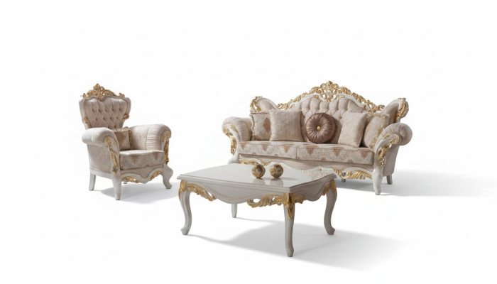 Luxe bankstel Compleet bankstel Beige gestoffeerde bank Stoffen bank