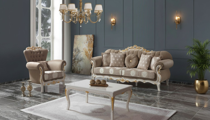 Sofaset gewatteerde bank bank bank bruin stoffen bank Chesterfield set 3+1
