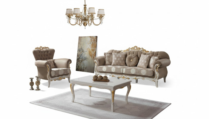 Sofaset gewatteerde bank bank bank bruin stoffen bank Chesterfield set 3+1