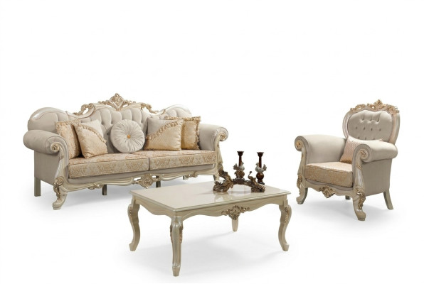 Luxe bankstel Volledige bankstel Beige gestoffeerde bank Stoffen bank