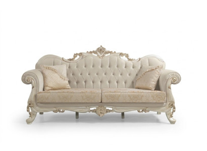 Dries-zitsbank 3-zits stoffen bank gestoffeerde bank Beige stof Chesterfield.