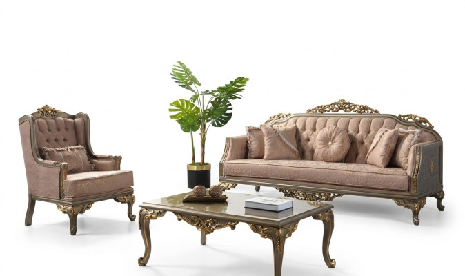 Luxe complete bankstel bankstel stoffen bankstel beige gestoffeerde bank.