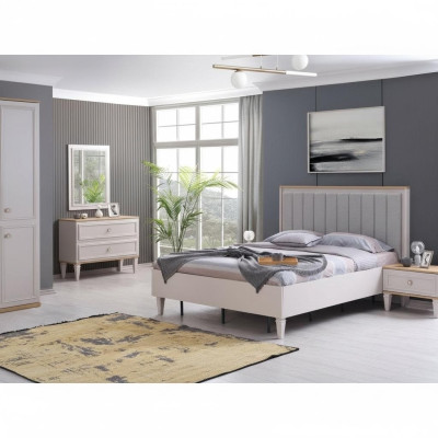 Moderne slaapkamer set tweepersoonsbed bed nachtkastjes grijs hout set 5-delig