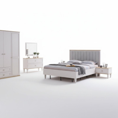 Moderne slaapkamer set tweepersoonsbed bed nachtkastjes grijs hout set 5-delig