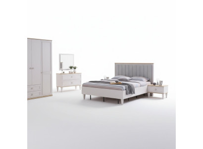 Moderne slaapkamer set tweepersoonsbed bed nachtkastjes grijs hout set 5-delig