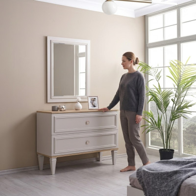 Ladekast met spiegel Slaapkamerconsole Hout Grijs Set van 2 Modern