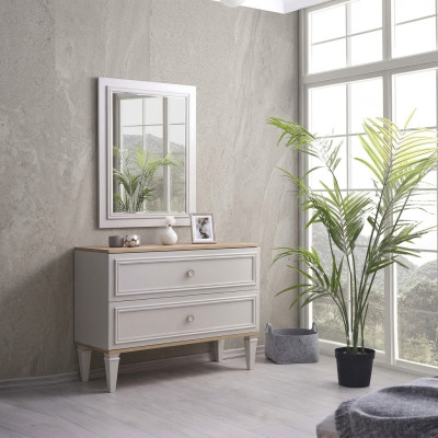 Ladekast met spiegel Slaapkamerconsole Hout Grijs Set van 2 Modern