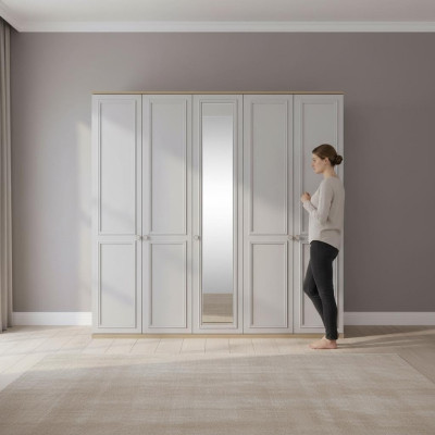 Kledingkast Slaapkamerkast Kast Grijs Hout Spiegel 5 Deuren