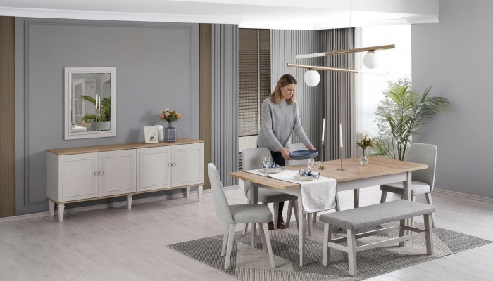Eetset Eetkamermeubilair Set 8-delig Eetkamer Eettafel Stoelen Hout Grijs