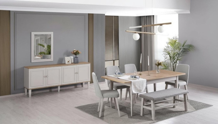 Eetset Eetkamermeubilair Set 8-delig Eetkamer Eettafel Stoelen Hout Grijs