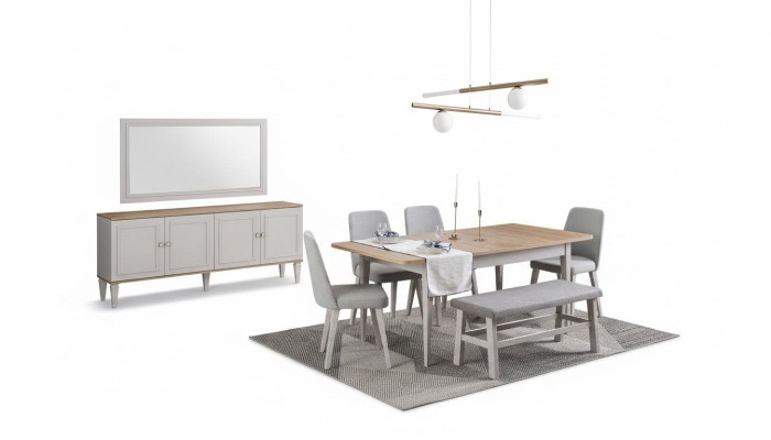 Eetset Eetkamermeubilair Set 8-delig Eetkamer Eettafel Stoelen Hout Grijs