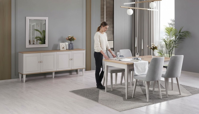 Eetkamer meubels Eetgroep Eetkamer Eettafel Stoelen Hout Grijs Set 9-delig