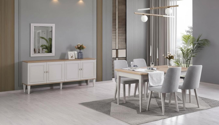 Eetkamer meubels Eetgroep Eetkamer Eettafel Stoelen Hout Grijs Set 9-delig