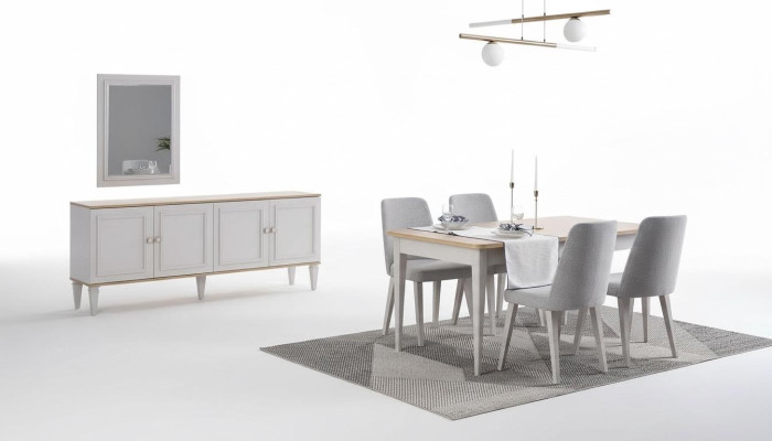 Eetkamer meubels Eetgroep Eetkamer Eettafel Stoelen Hout Grijs Set 9-delig