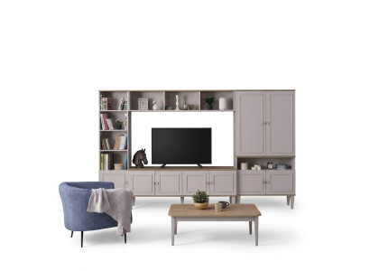 Wandmeubel woonkamer muur TV-standaard hout RTV Lowboard Grijs Shelving Set