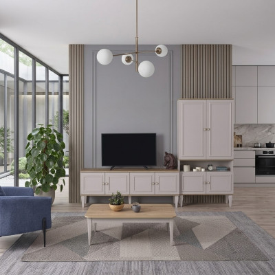 Set van tv-standaard kast RTV laagbord woonkamer planken Grijs Hout
