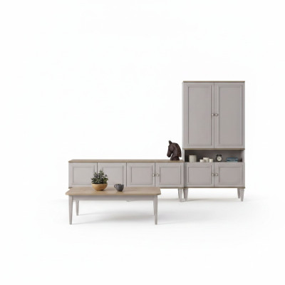 Set van tv-standaard kast RTV laagbord woonkamer planken Grijs Hout