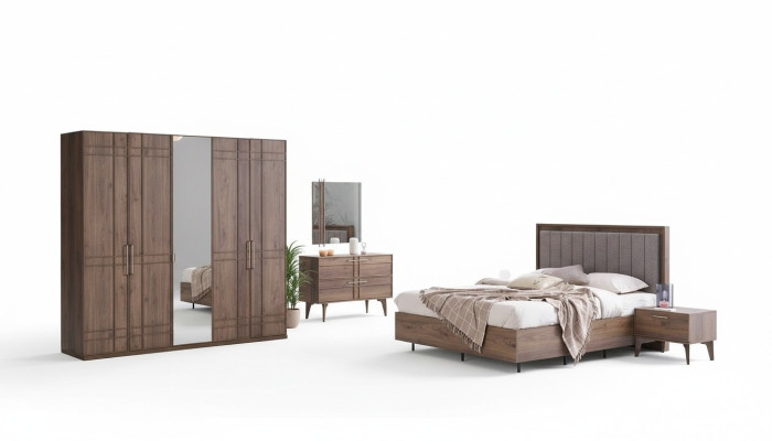 Complete slaapkamermeubels Tweepersoonsbed Hout 6-delig Slaapkamer Bruin
